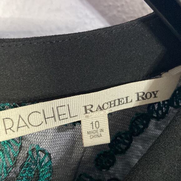 Rachel Roy Women Emerald Green/Black Embroidered Floral Pattern Dress Size 10 - Picture 12 of 12